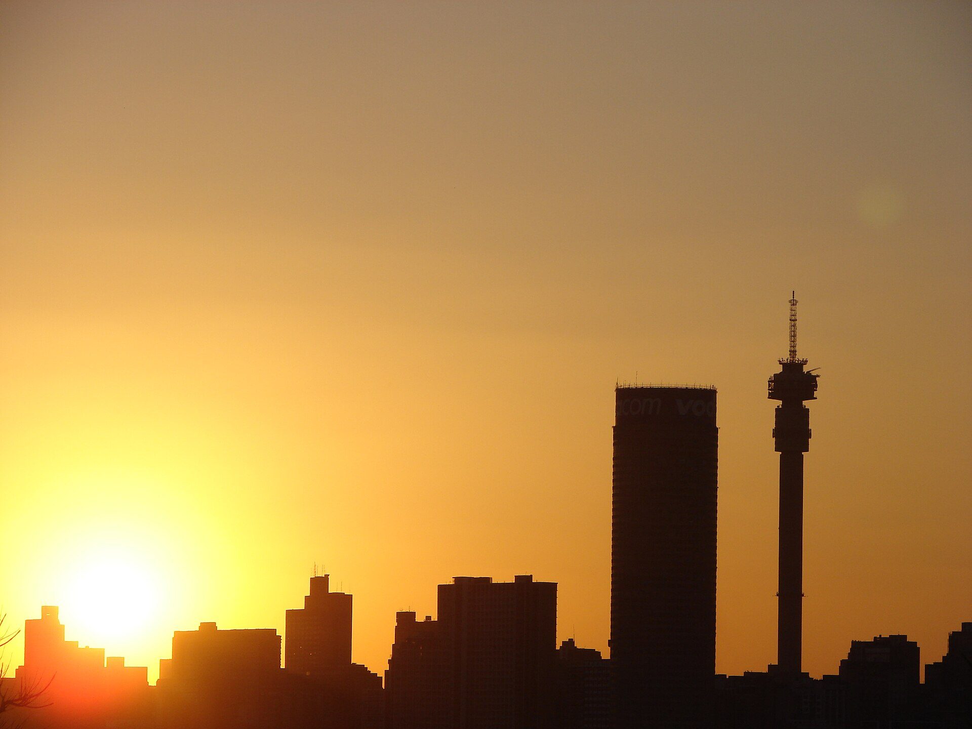 The Johannesburg city skyline with the Hillbrow Tower at sunset